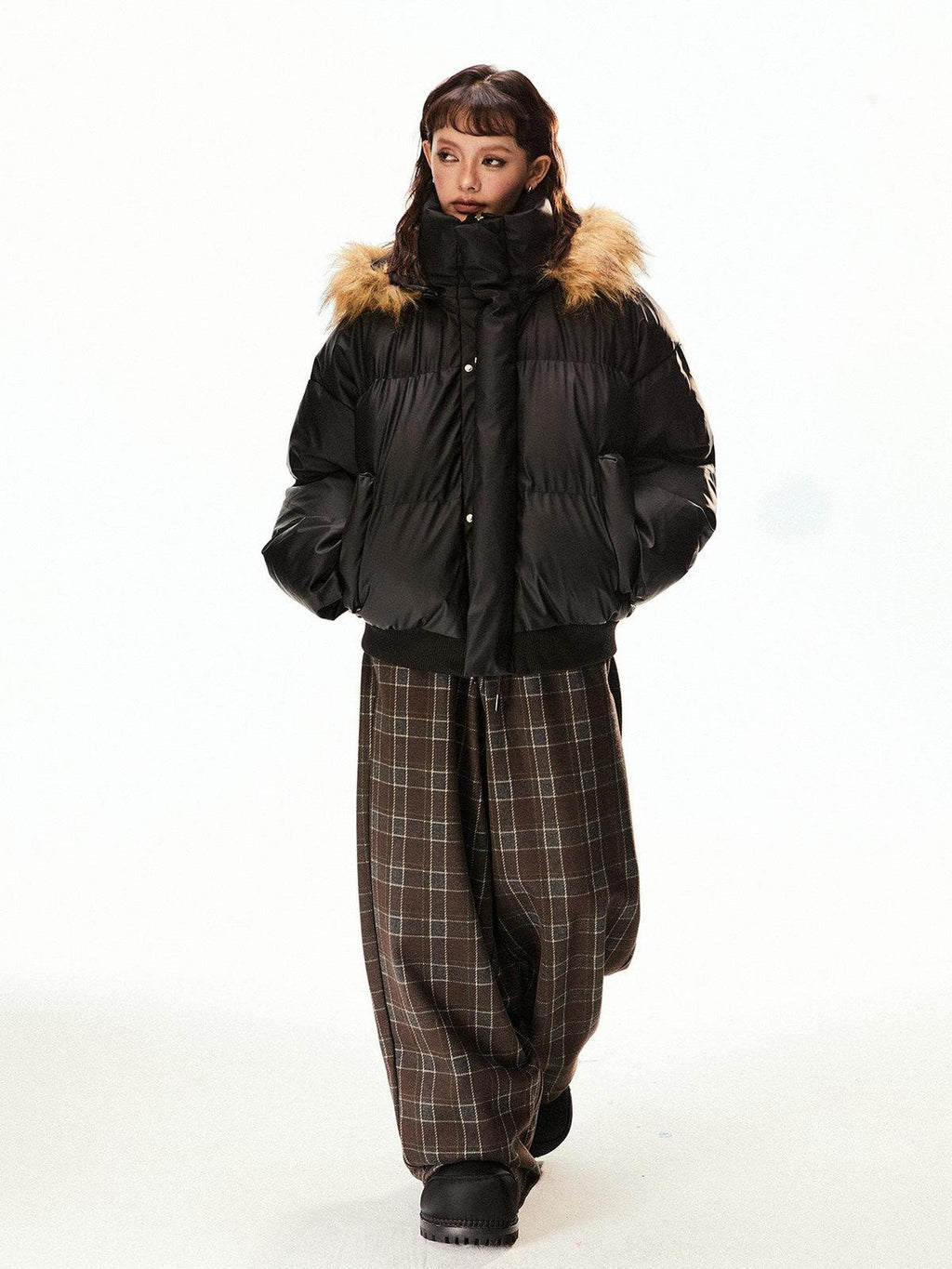 EZEK Vintage High Collar Fur Trim Hood Pockets Women's Polyester Puffer Jackets