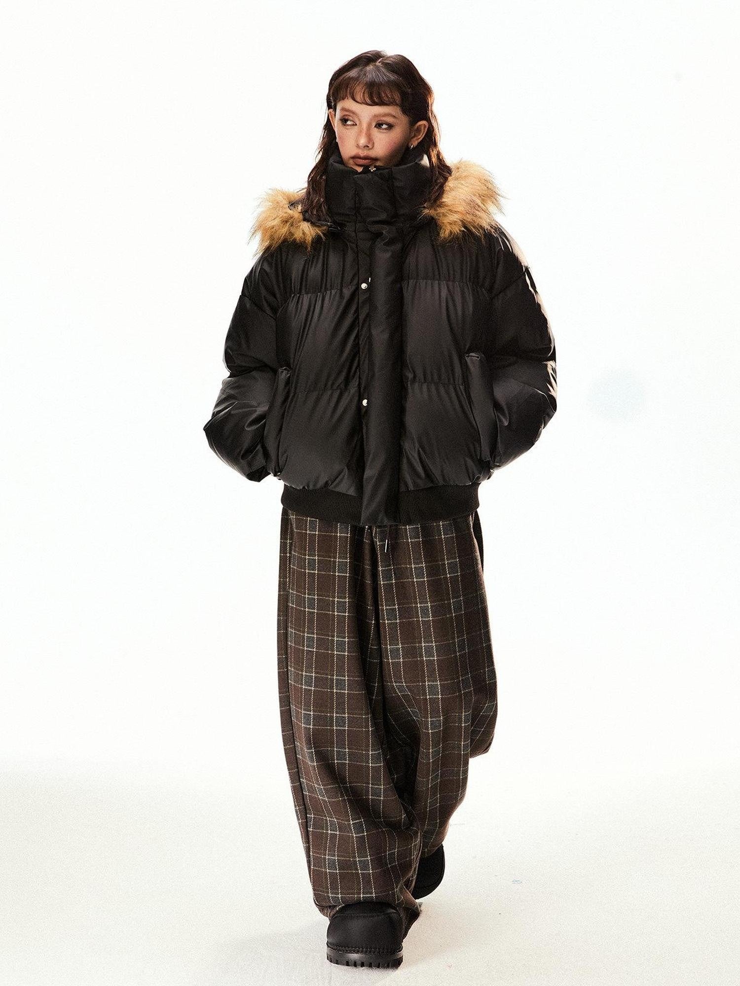 EZEK Vintage High Collar Fur Trim Hood Pockets Women's Polyester Puffer Jackets