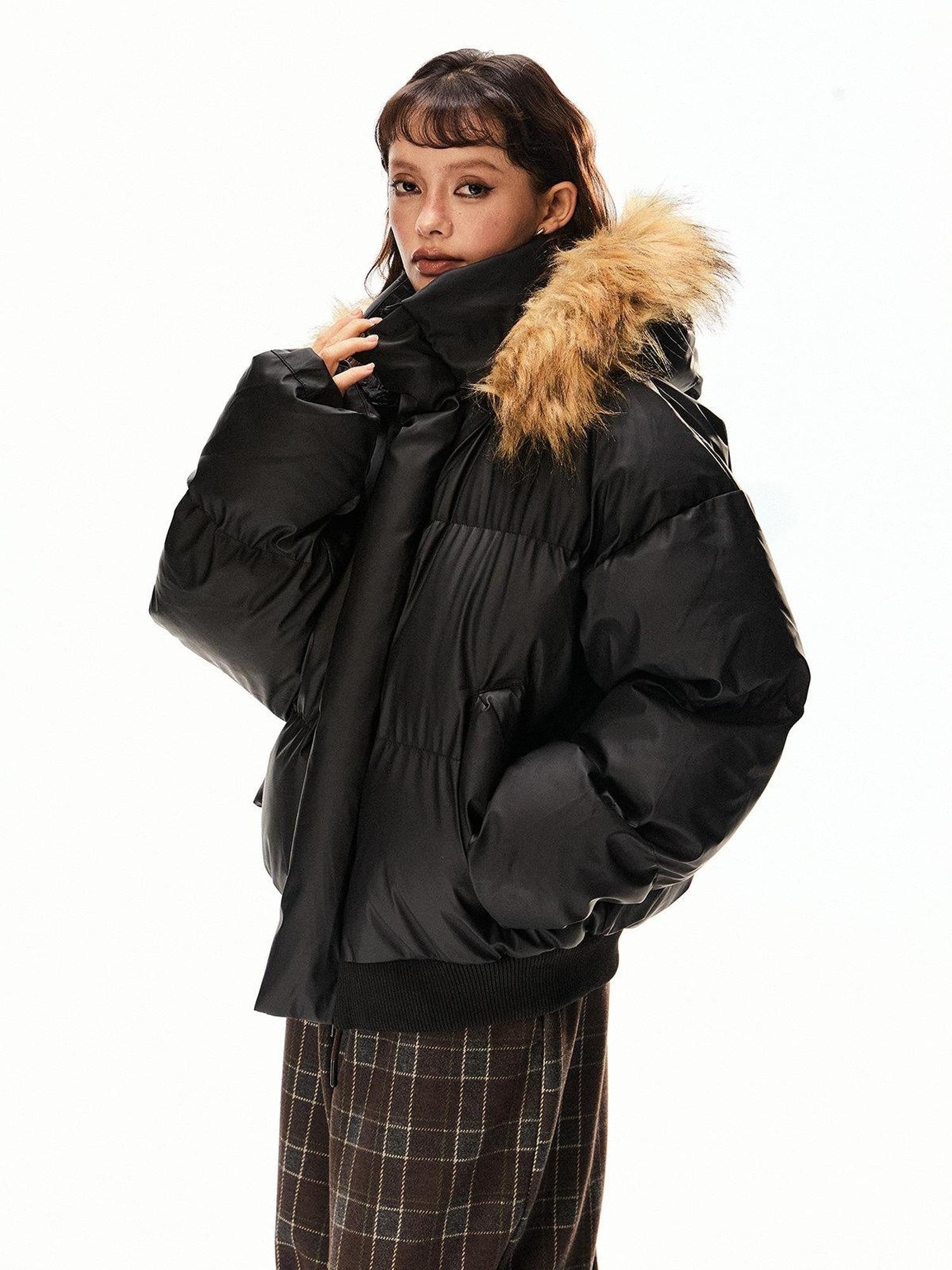 EZEK Vintage High Collar Fur Trim Hood Pockets Women's Polyester Puffer Jackets