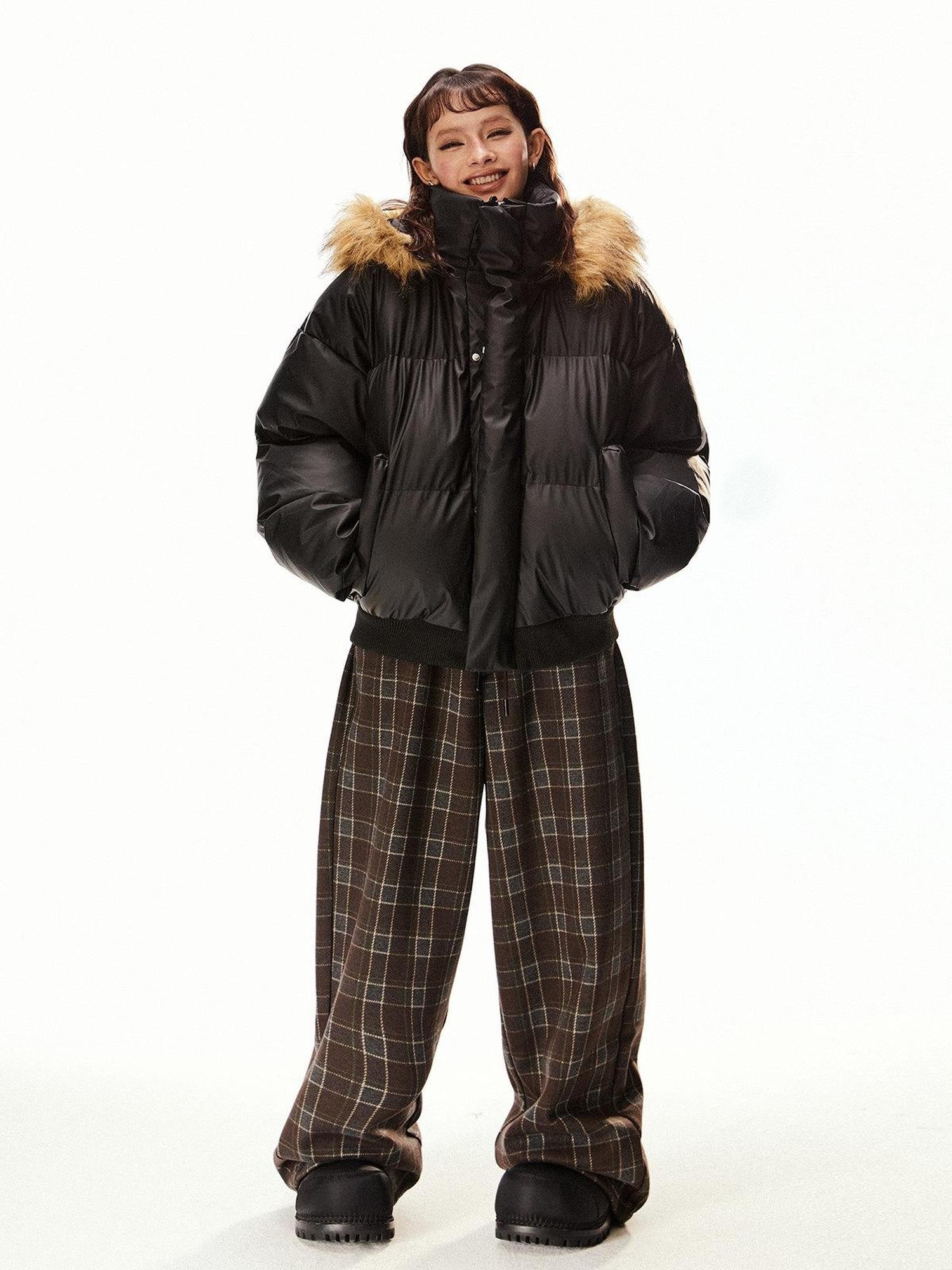 EZEK Vintage High Collar Fur Trim Hood Pockets Women's Polyester Puffer Jackets