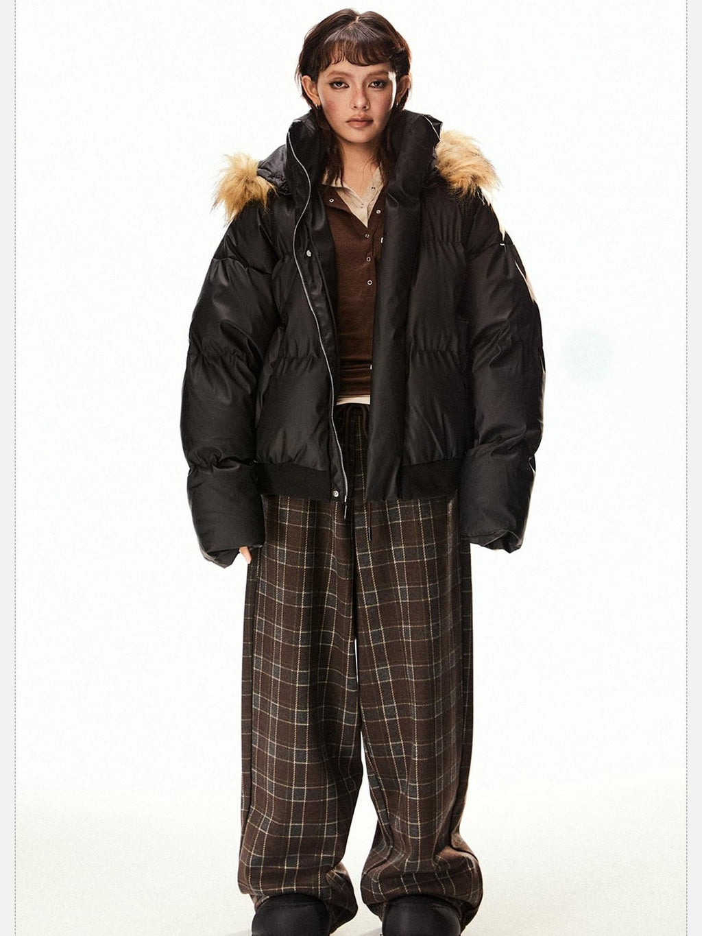 EZEK Vintage High Collar Fur Trim Hood Pockets Women's Polyester Puffer Jackets