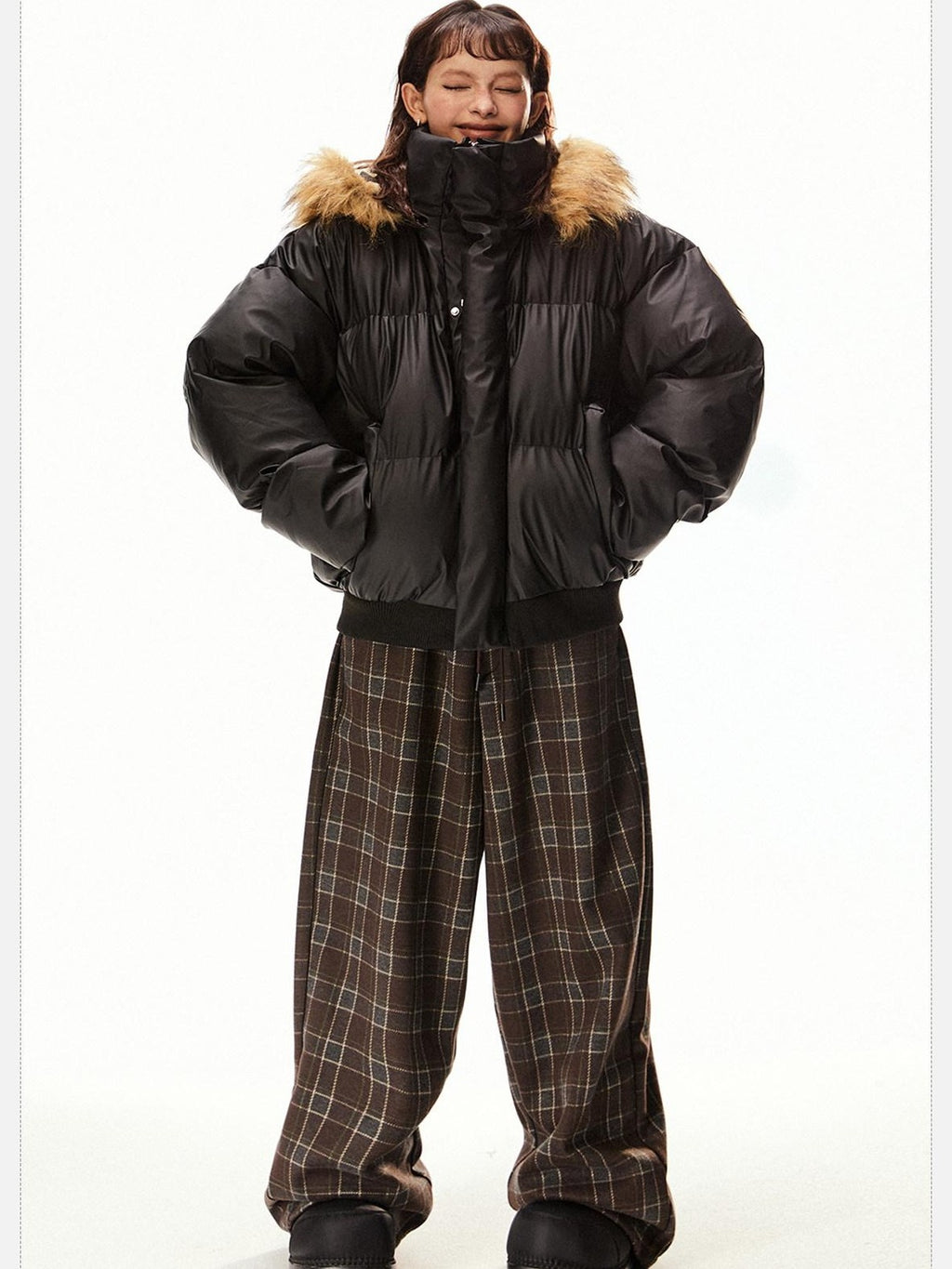 EZEK Vintage High Collar Fur Trim Hood Pockets Women's Polyester Puffer Jackets