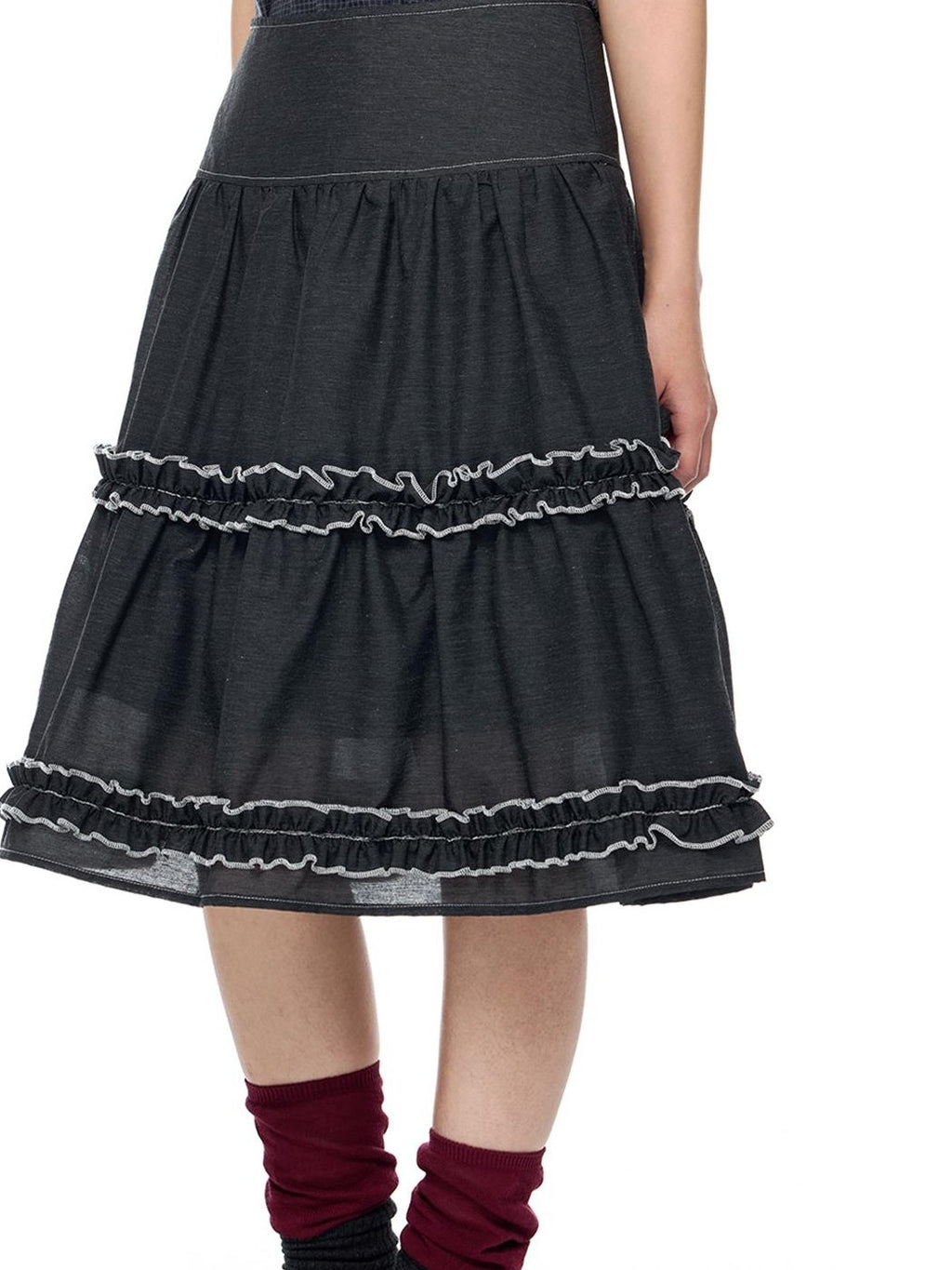 EZEK Vintage Lace Trim Ruched Loose Fit Women's A-line Skirts