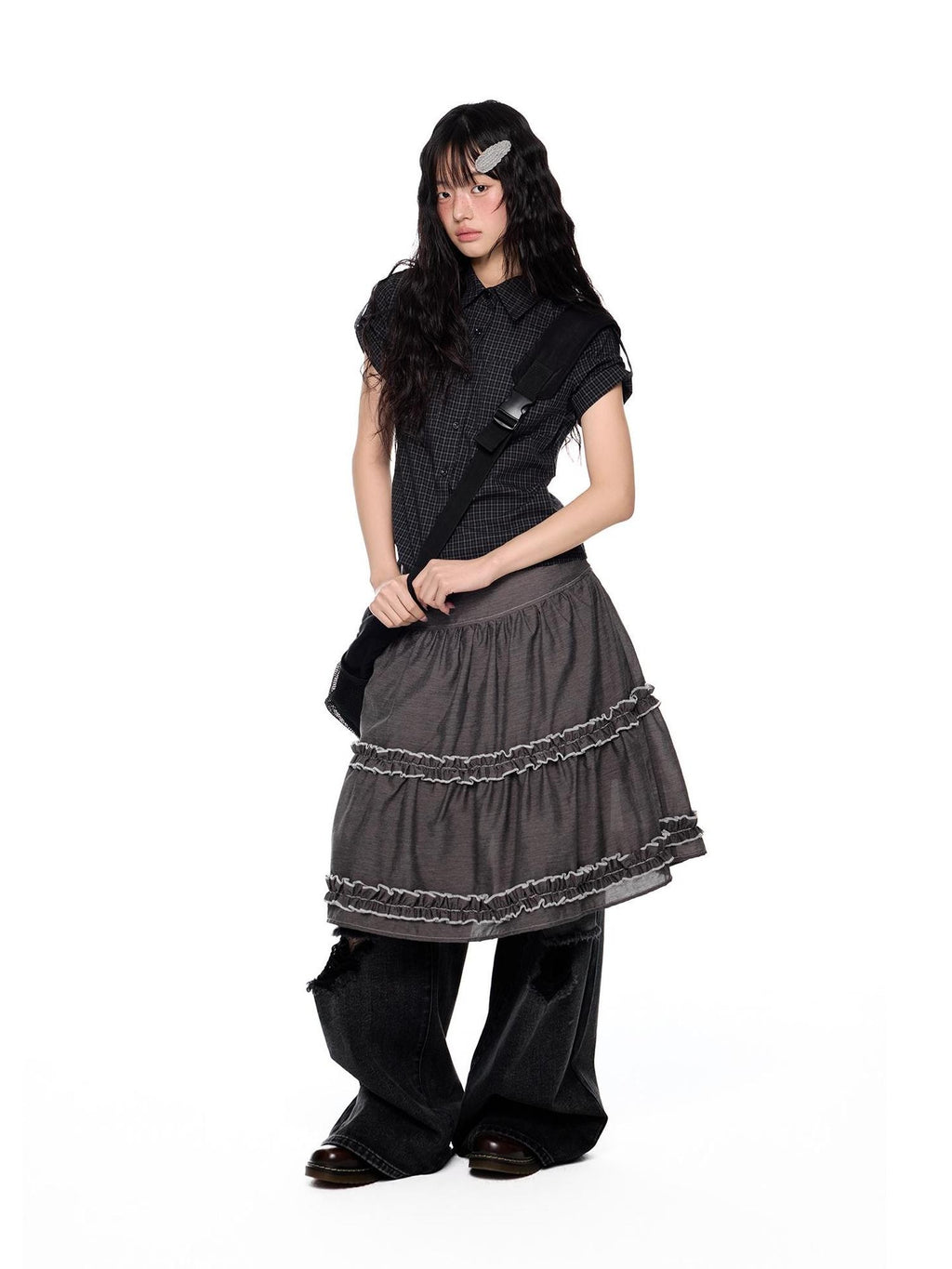 EZEK Vintage Lace Trim Ruched Loose Fit Women's A-line Skirts