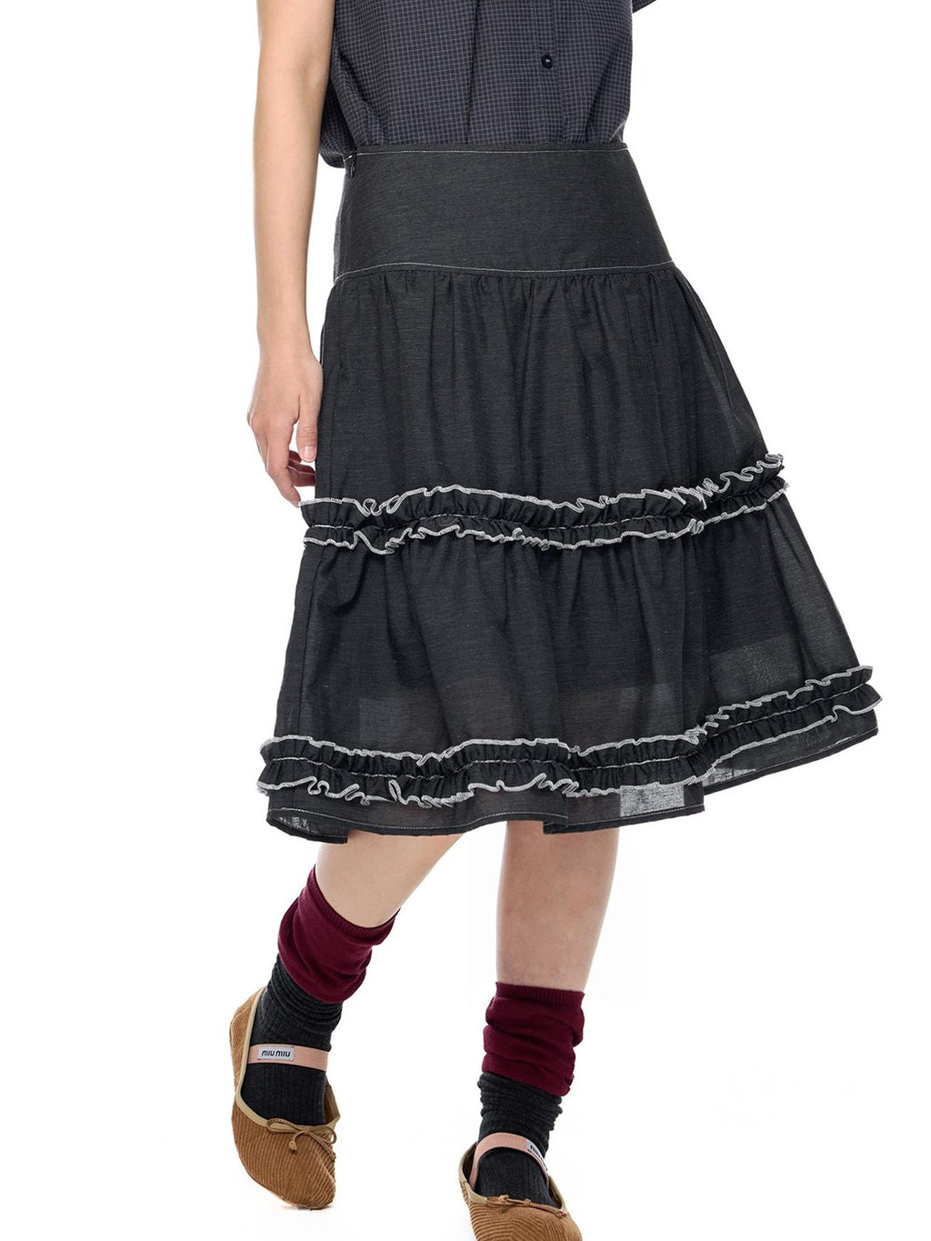 EZEK Vintage Lace Trim Ruched Loose Fit Women's A-line Skirts