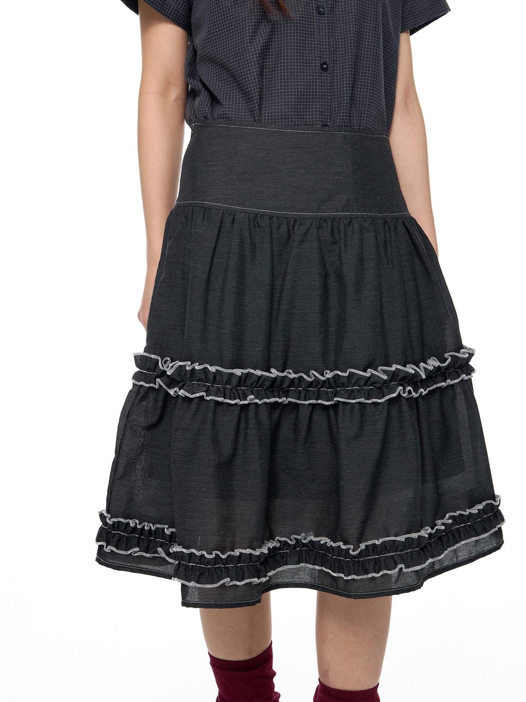 EZEK Vintage Lace Trim Ruched Loose Fit Women's A-line Skirts
