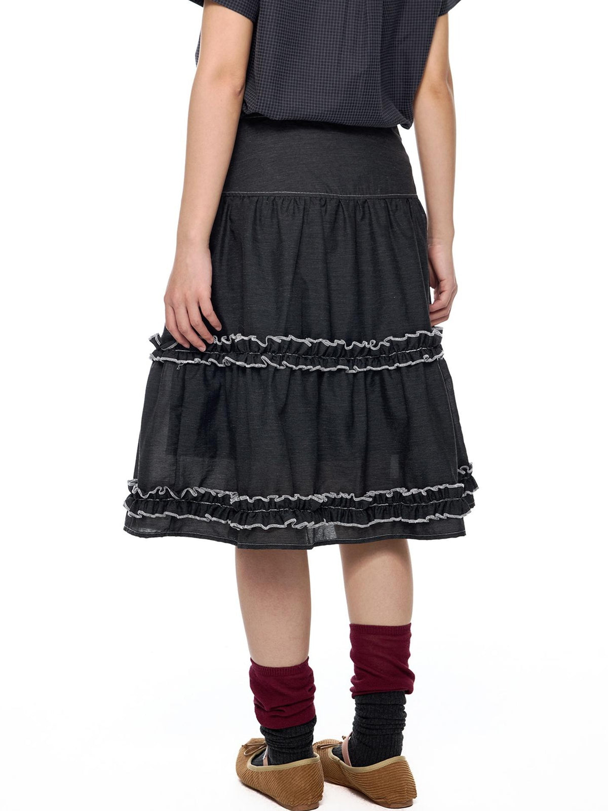 EZEK Vintage Lace Trim Ruched Loose Fit Women's A-line Skirts