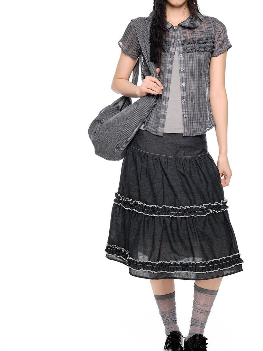EZEK Vintage Lace Trim Ruched Loose Fit Women's A-line Skirts