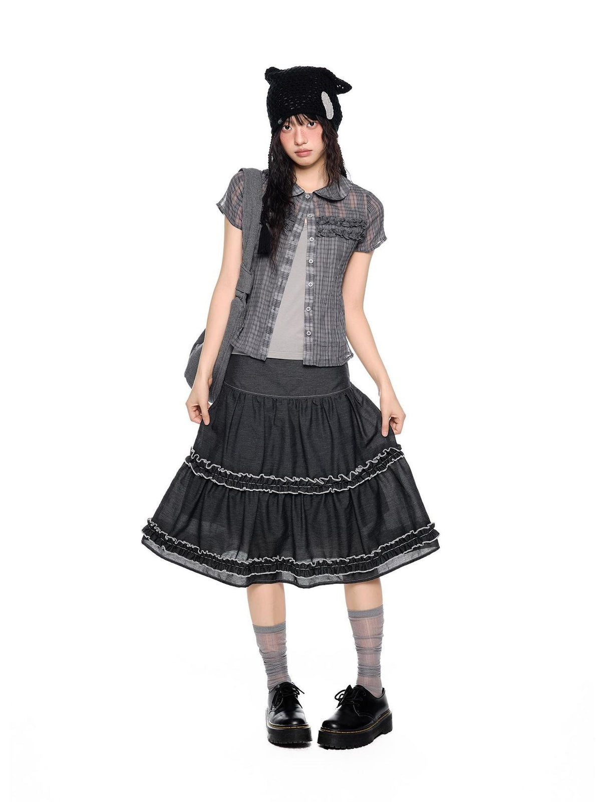 EZEK Vintage Lace Trim Ruched Loose Fit Women's A-line Skirts