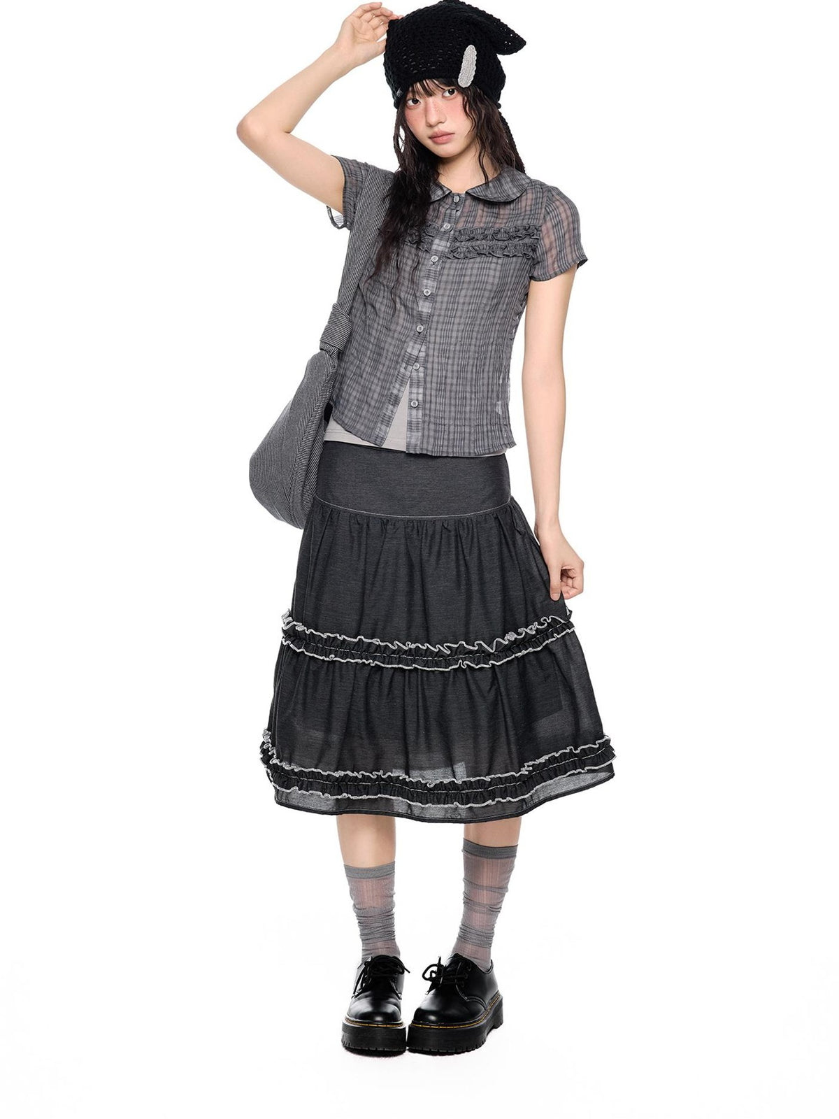 EZEK Vintage Lace Trim Ruched Loose Fit Women's A-line Skirts