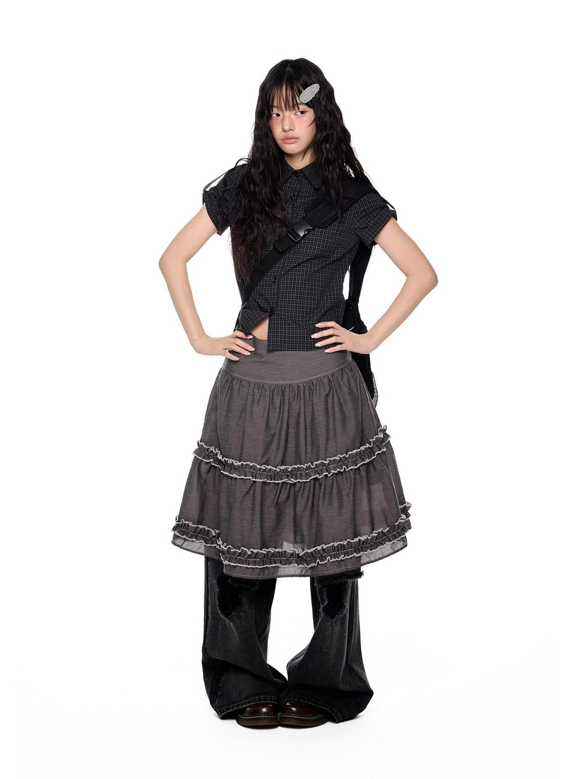 EZEK Vintage Lace Trim Ruched Loose Fit Women's A-line Skirts