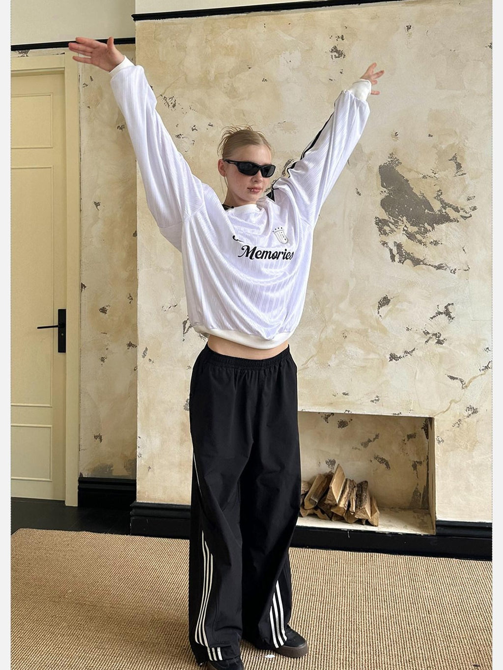 EZEK Vintage One Shoulder Letter Print Women's Polyester Long Sleeve T-shirts