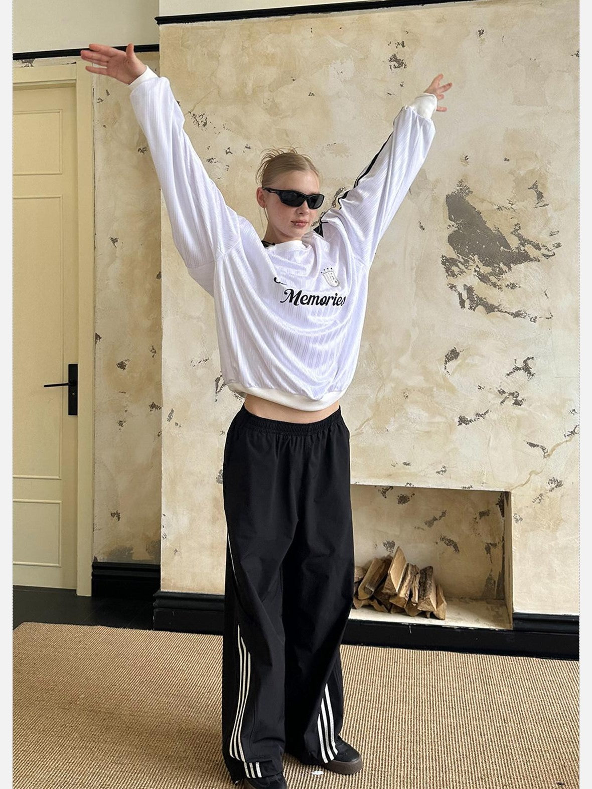EZEK Vintage One Shoulder Letter Print Women's Polyester Long Sleeve T-shirts