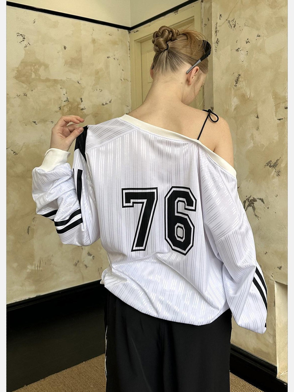 EZEK Vintage One Shoulder Letter Print Women's Polyester Long Sleeve T-shirts