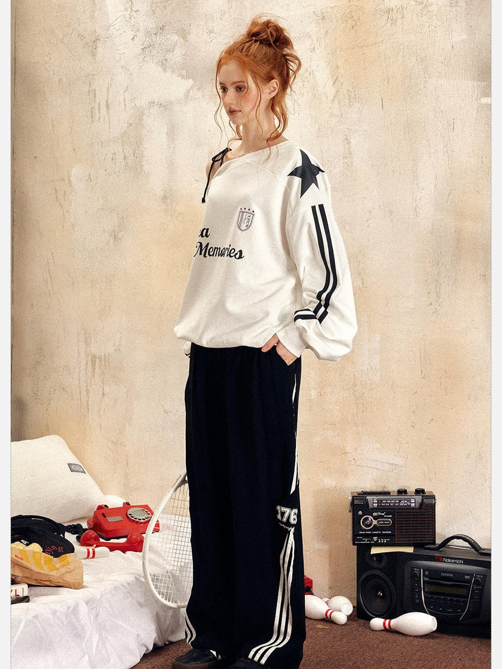EZEK Vintage One Shoulder Letter Print Women's Polyester Long Sleeve T-shirts