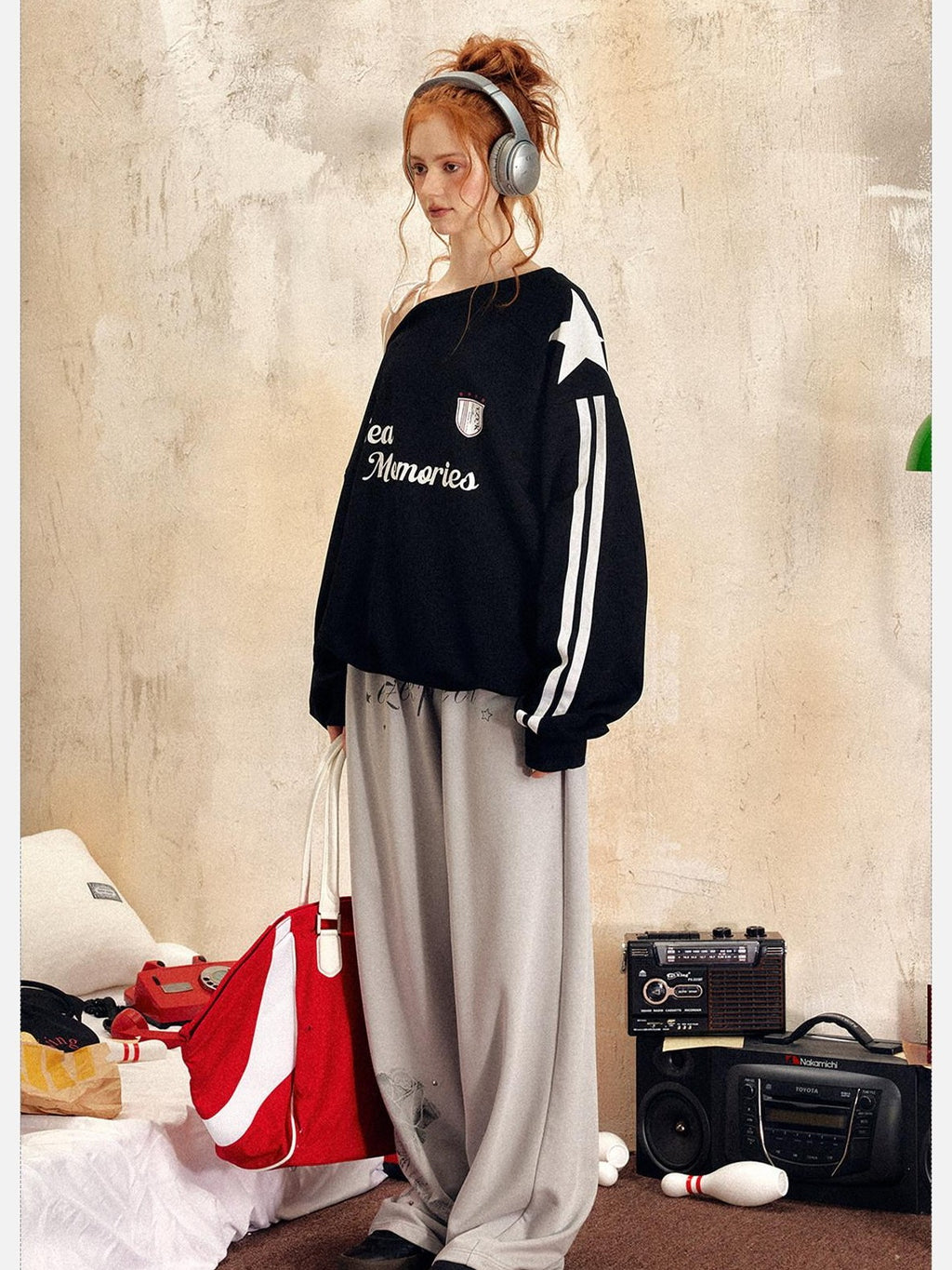 EZEK Vintage One Shoulder Letter Print Women's Polyester Long Sleeve T-shirts
