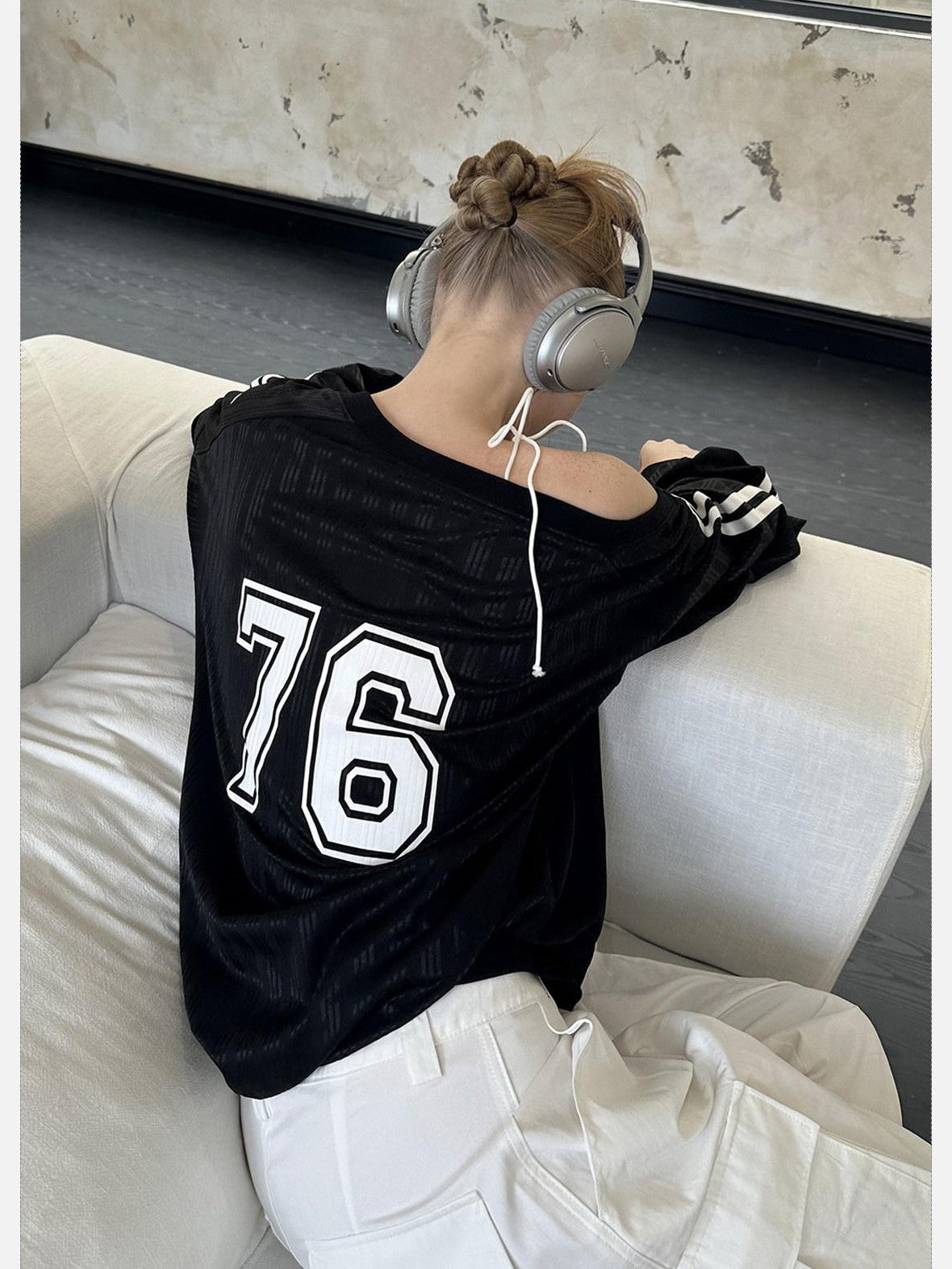 EZEK Vintage One Shoulder Letter Print Women's Polyester Long Sleeve T-shirts