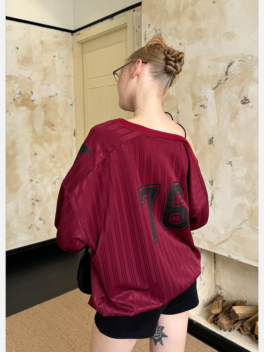 EZEK Vintage One Shoulder Letter Print Women's Polyester Long Sleeve T-shirts