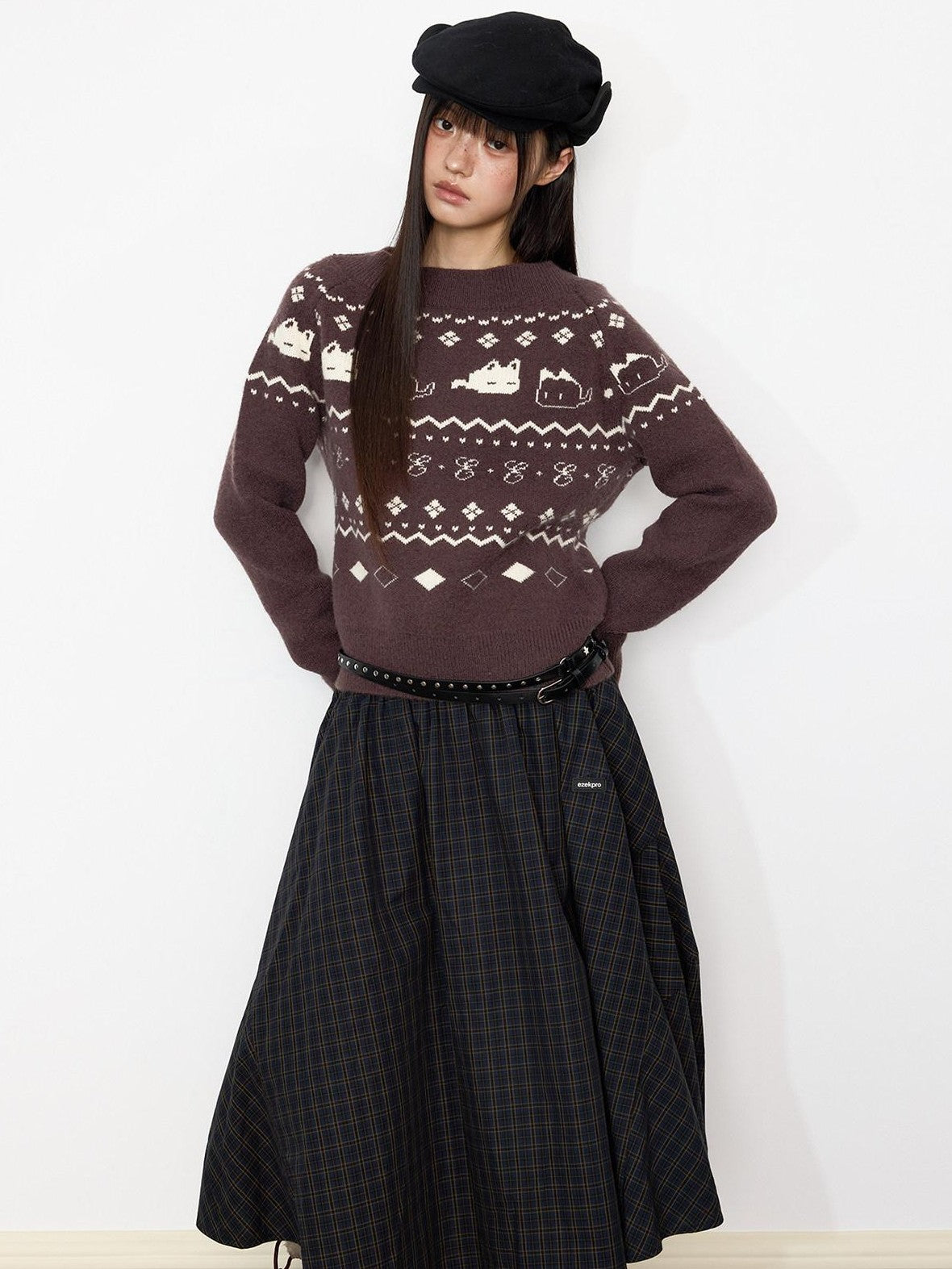 EZEK Vintage Printed Knit One Shoulder Women's Acrylic Blend Off-shoulder Sweaters