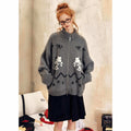 EZEK_Vintage_Puppy_Bow_Cartoon_Zip_High_Neck_Loose_Women's_Polyester_Blend_Cardigans_834577844522_MISSTT