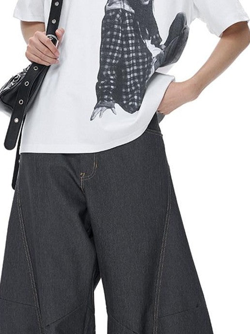 EZEK Vintage Relaxed Natural Waist Pocket Button Women's Cotton Blend Wide-leg Jeans