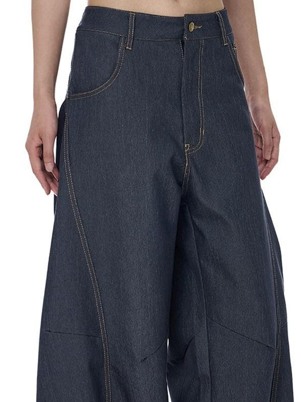 EZEK Vintage Relaxed Natural Waist Pocket Button Women's Cotton Blend Wide-leg Jeans
