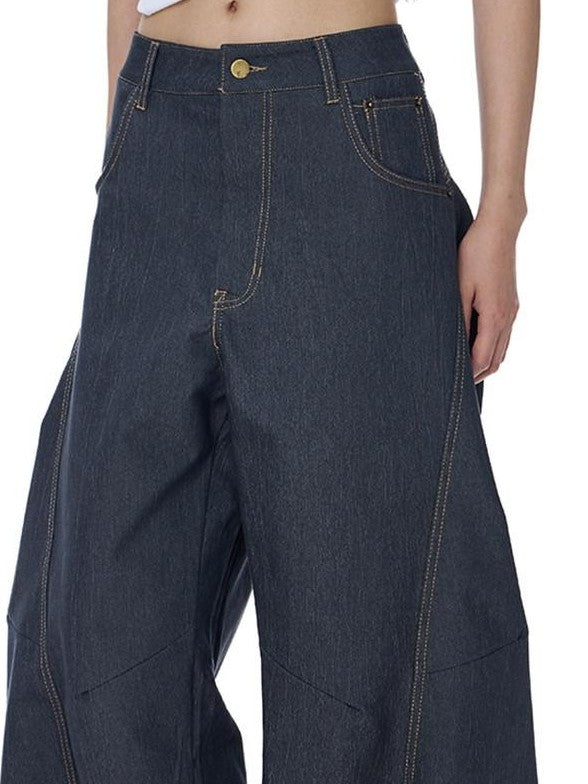 EZEK Vintage Relaxed Natural Waist Pocket Button Women's Cotton Blend Wide-leg Jeans