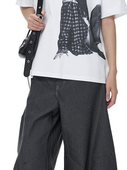 EZEK Vintage Relaxed Natural Waist Pocket Button Women's Cotton Blend Wide-leg Jeans