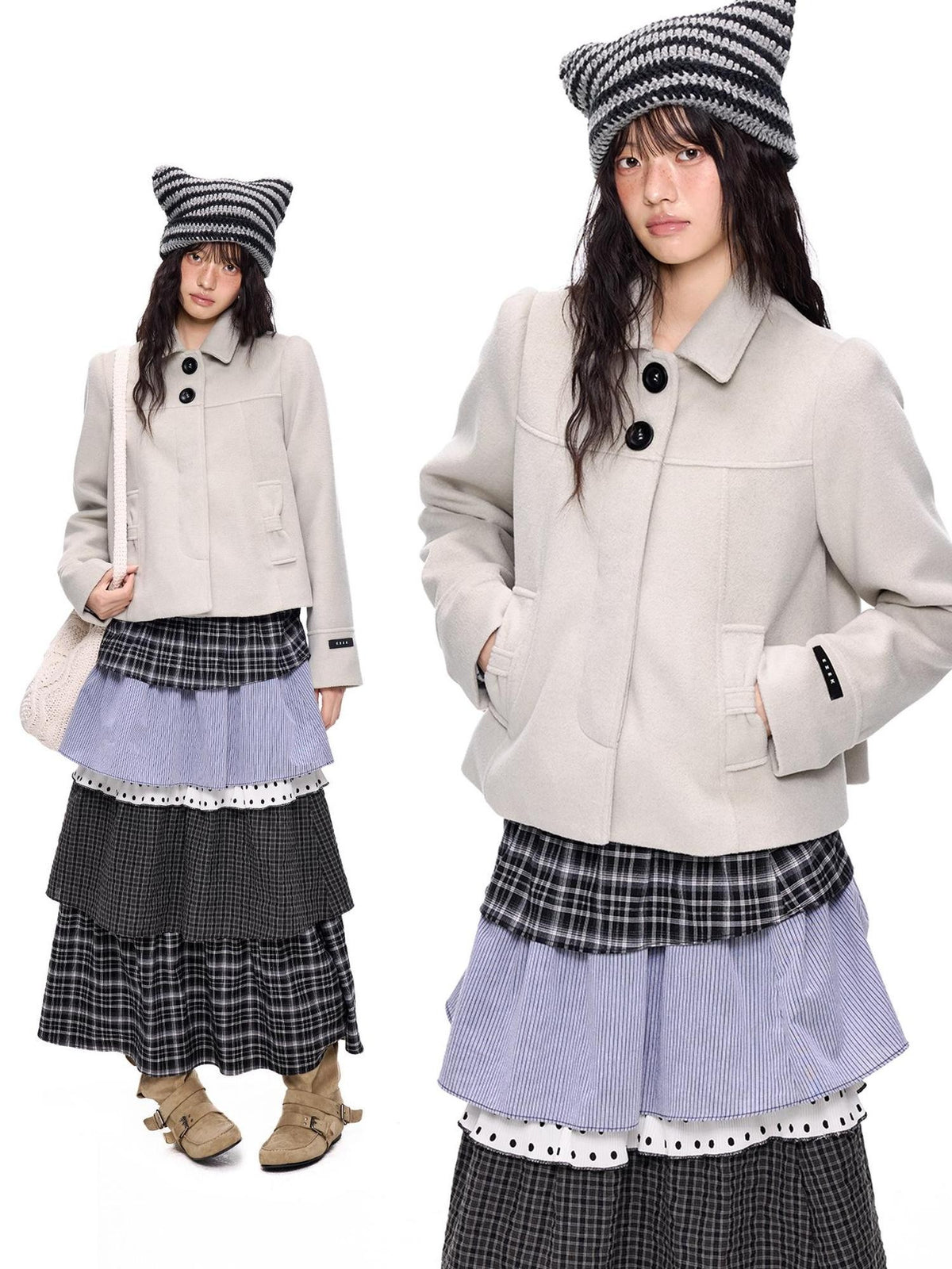 EZEK Vintage Solid Color Lapel Collar Women's Polyester Cropped Jackets