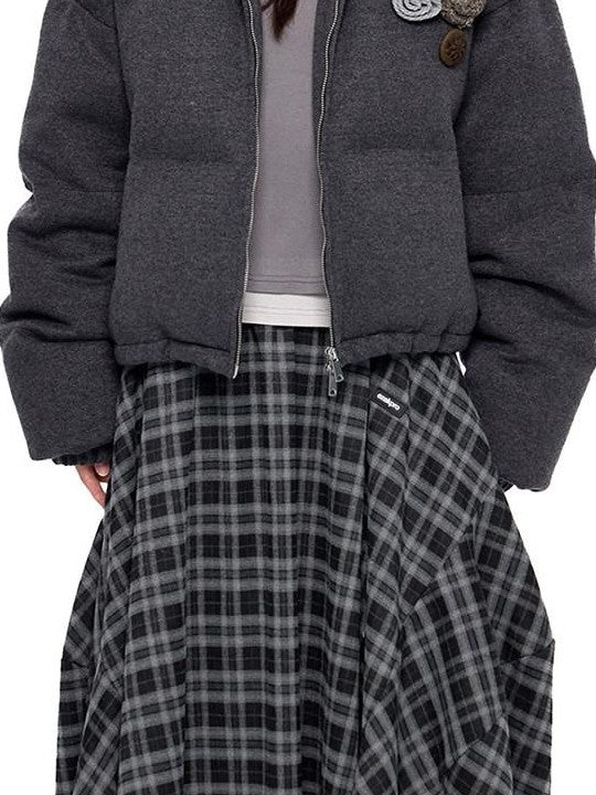EZEK Vintage Stand Collar Chest Flower Zip Loose Women's White Duck Down Down Jackets