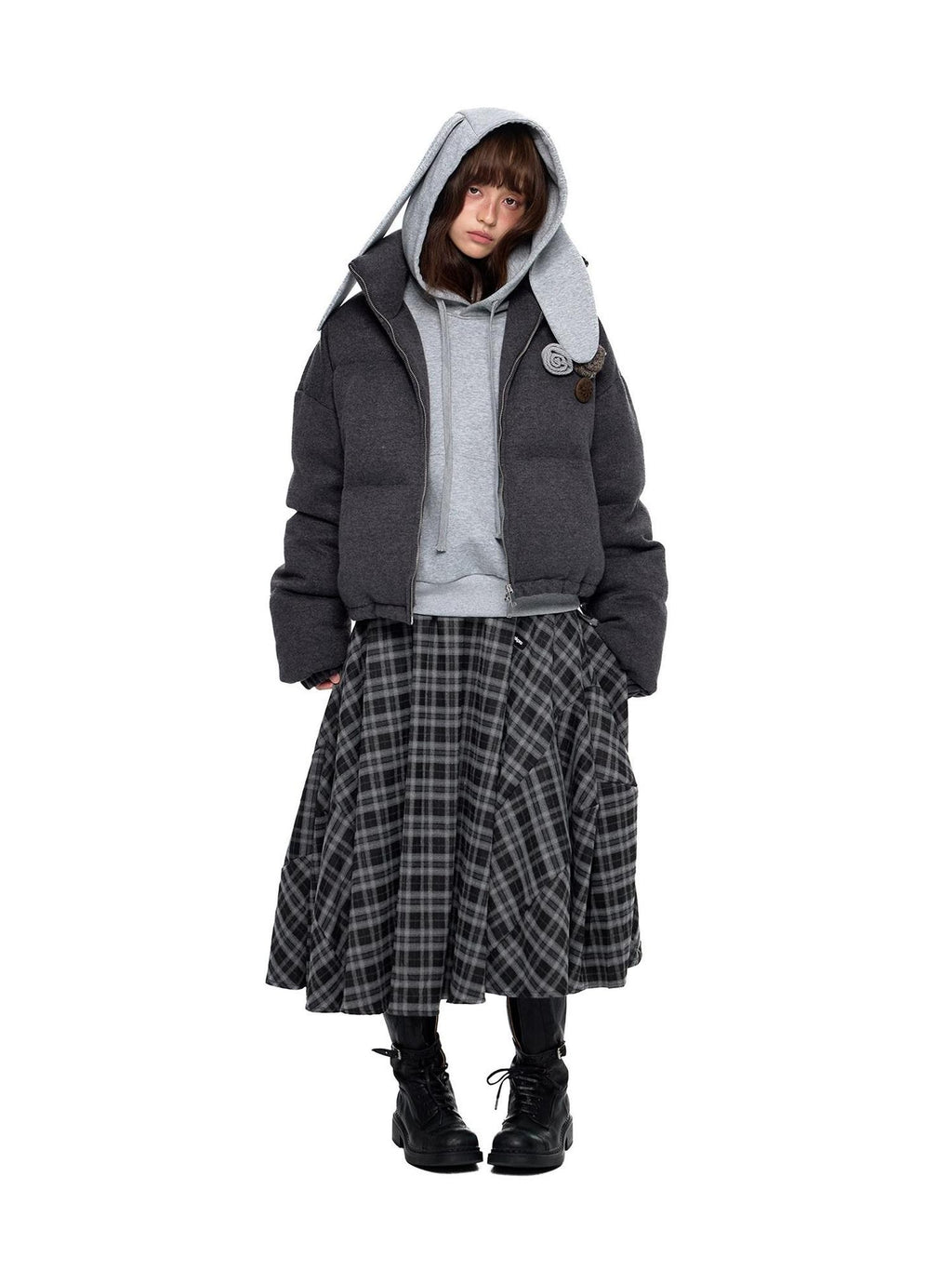 EZEK Vintage Stand Collar Chest Flower Zip Loose Women's White Duck Down Down Jackets