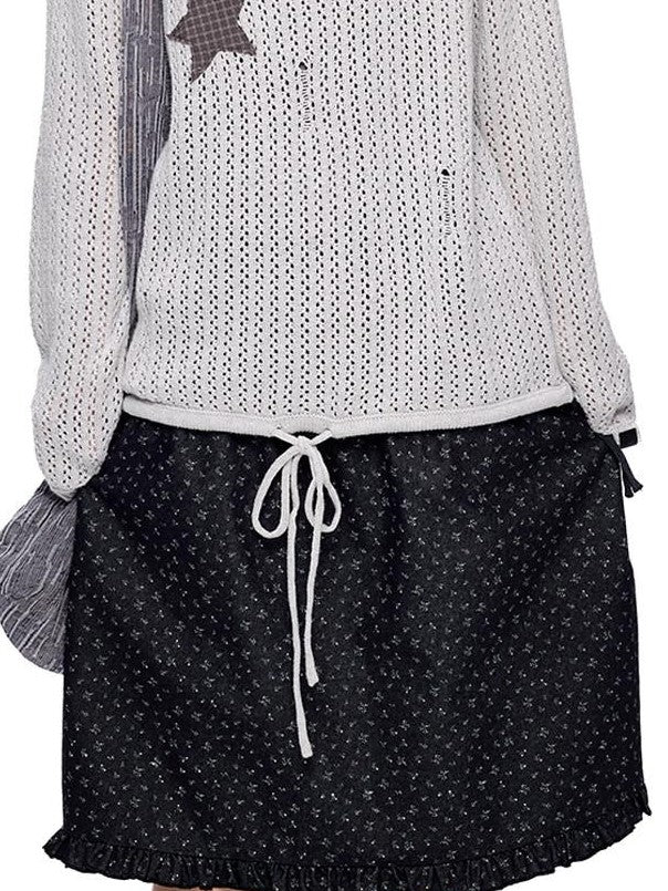 EZEK Vintage Star Cutout Knitted Women's Cotton Blend Long Sleeve T-shirts