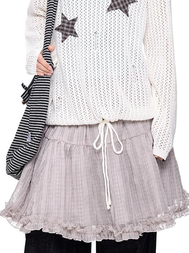 EZEK Vintage Star Cutout Knitted Women's Cotton Blend Long Sleeve T-shirts