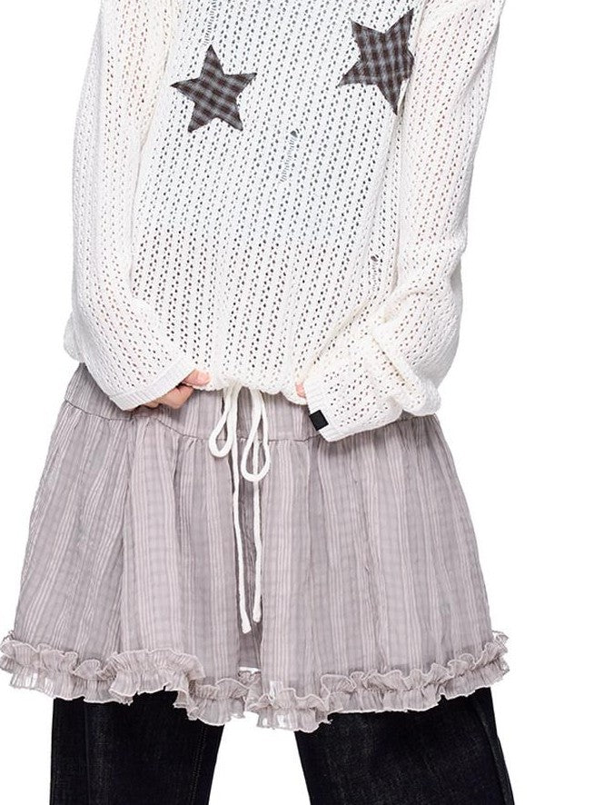 EZEK Vintage Star Cutout Knitted Women's Cotton Blend Long Sleeve T-shirts