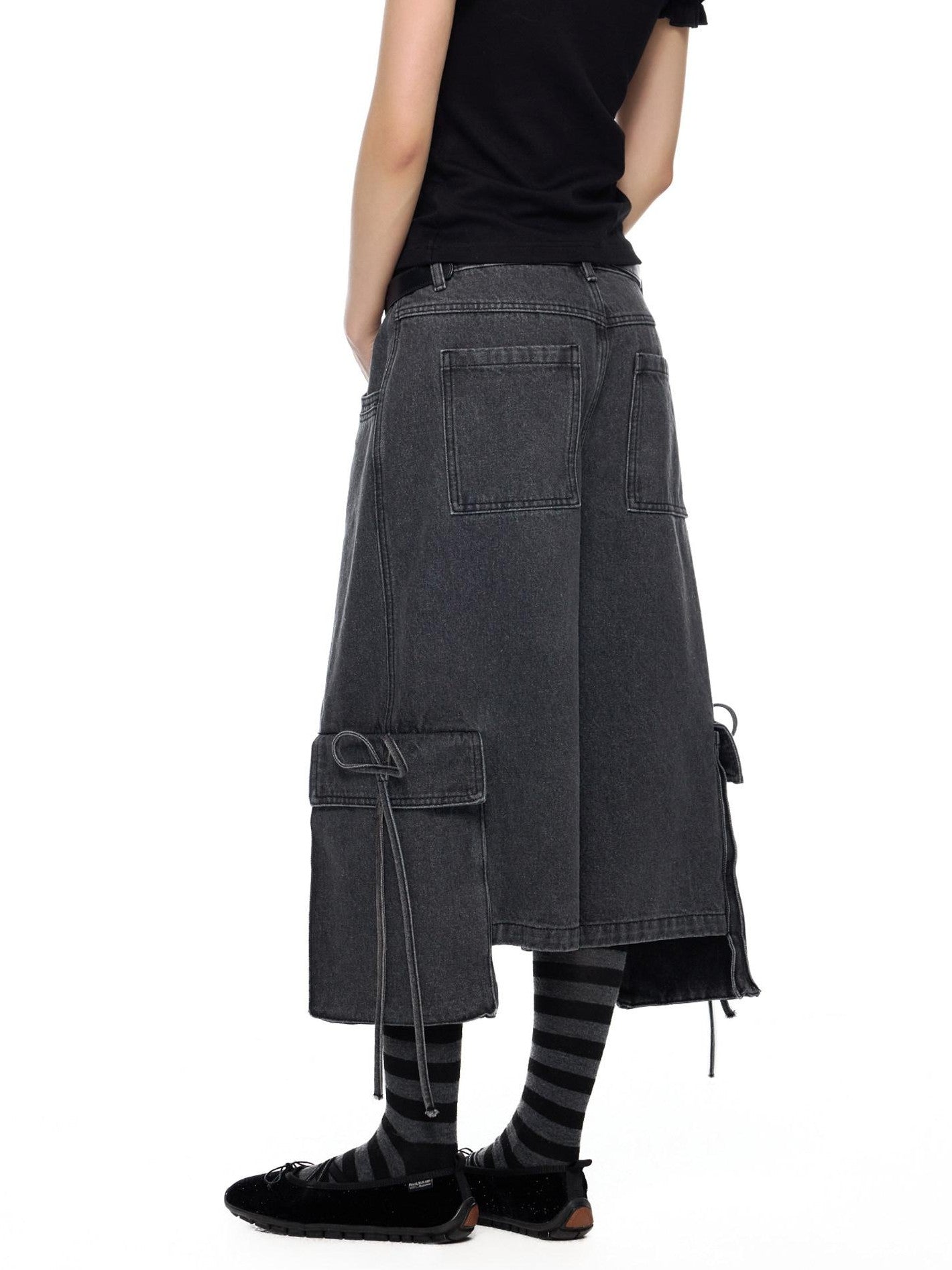 EZEK Vintage Washed Pocket Tie Wide Leg High Waist Women's Cotton Blend Cropped Jeans
