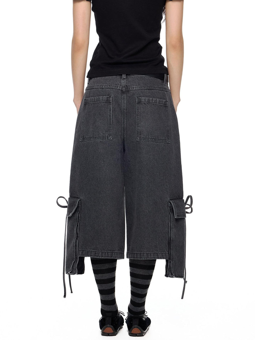 EZEK Vintage Washed Pocket Tie Wide Leg High Waist Women's Cotton Blend Cropped Jeans