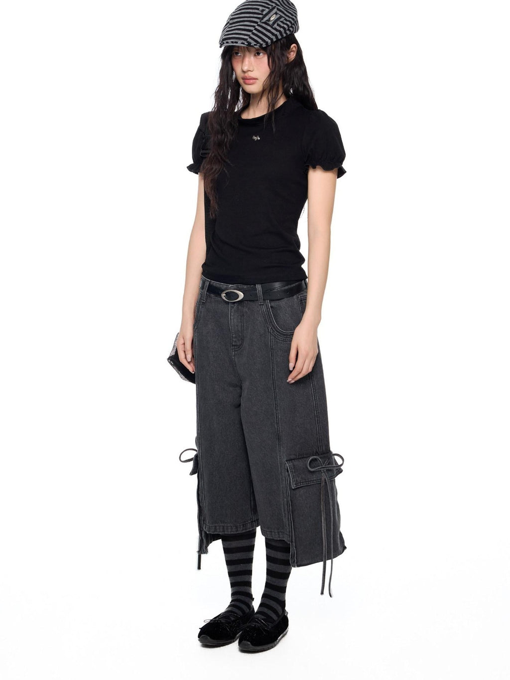 EZEK Vintage Washed Pocket Tie Wide Leg High Waist Women's Cotton Blend Cropped Jeans