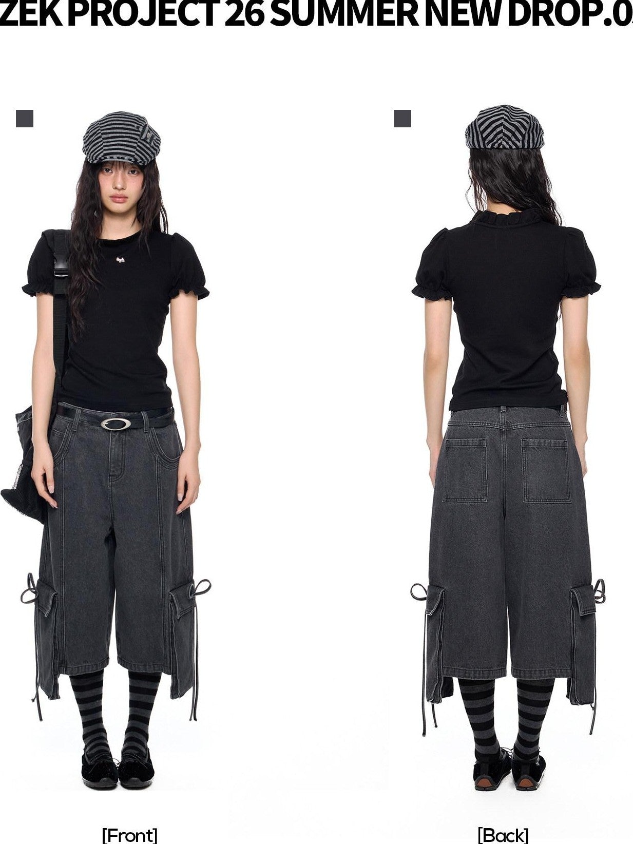EZEK Vintage Washed Pocket Tie Wide Leg High Waist Women's Cotton Blend Cropped Jeans