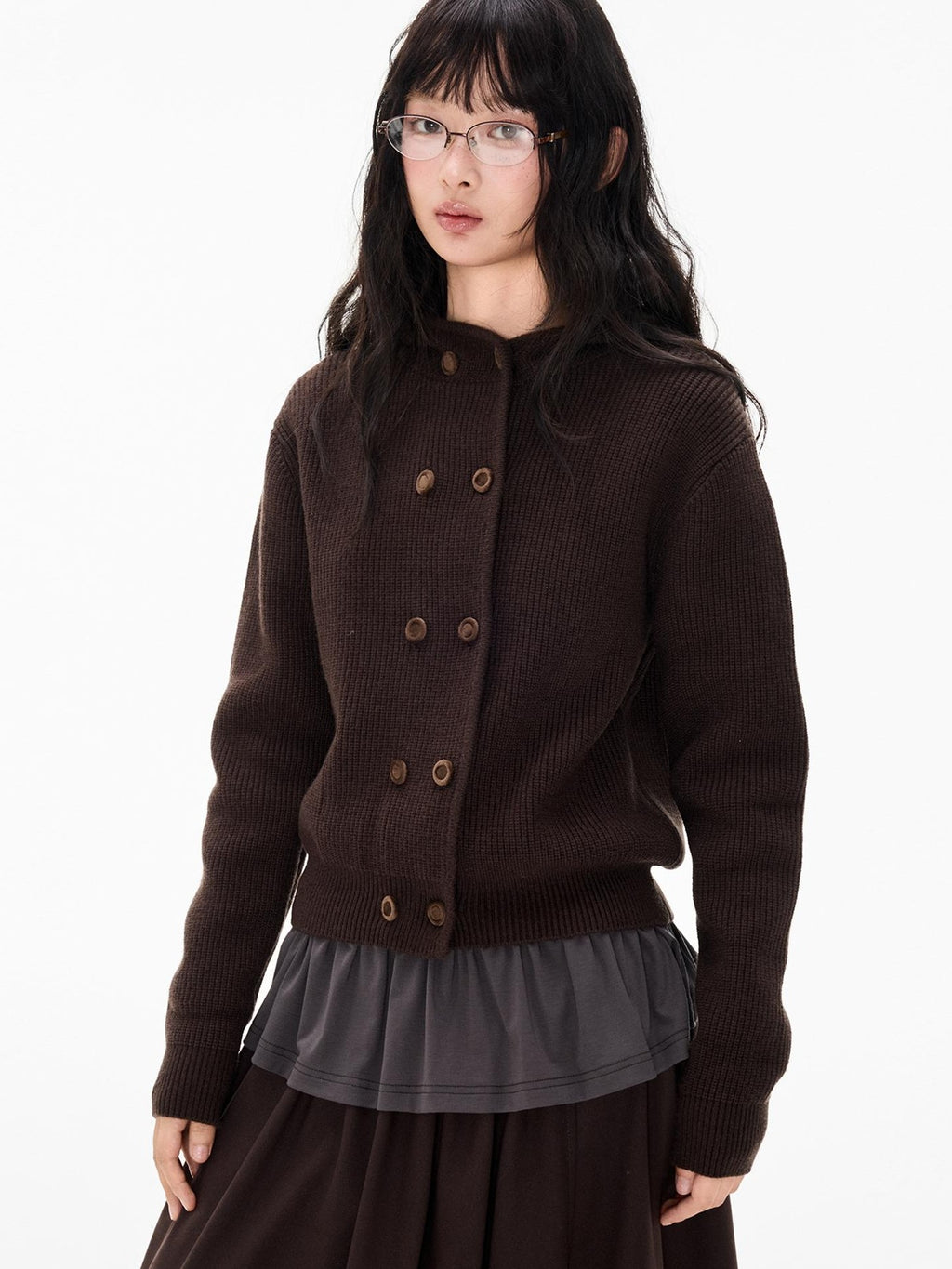 EZEK Waffle Knit Double Breasted Hooded Women's Cardigans