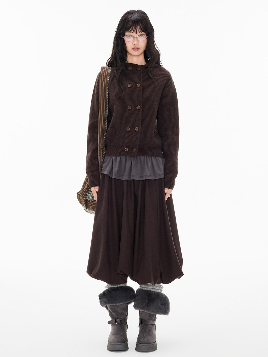 EZEK Waffle Knit Double Breasted Hooded Women's Cardigans