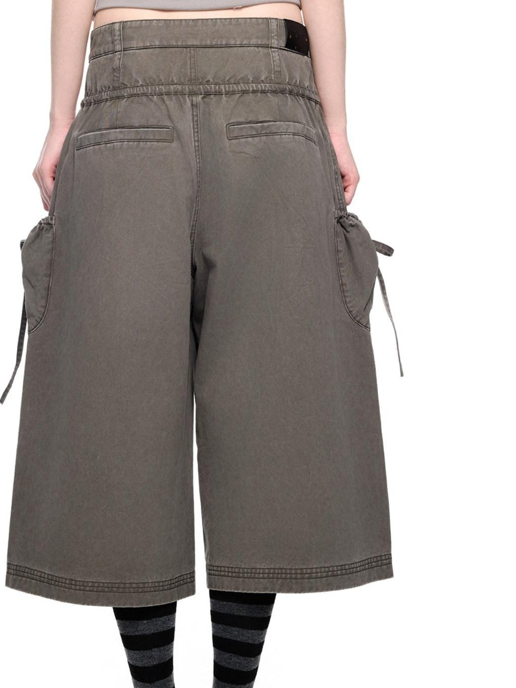 EZEK Washed Bow Tie Straps Wide Leg Low Rise Women's Cotton Cropped Jeans