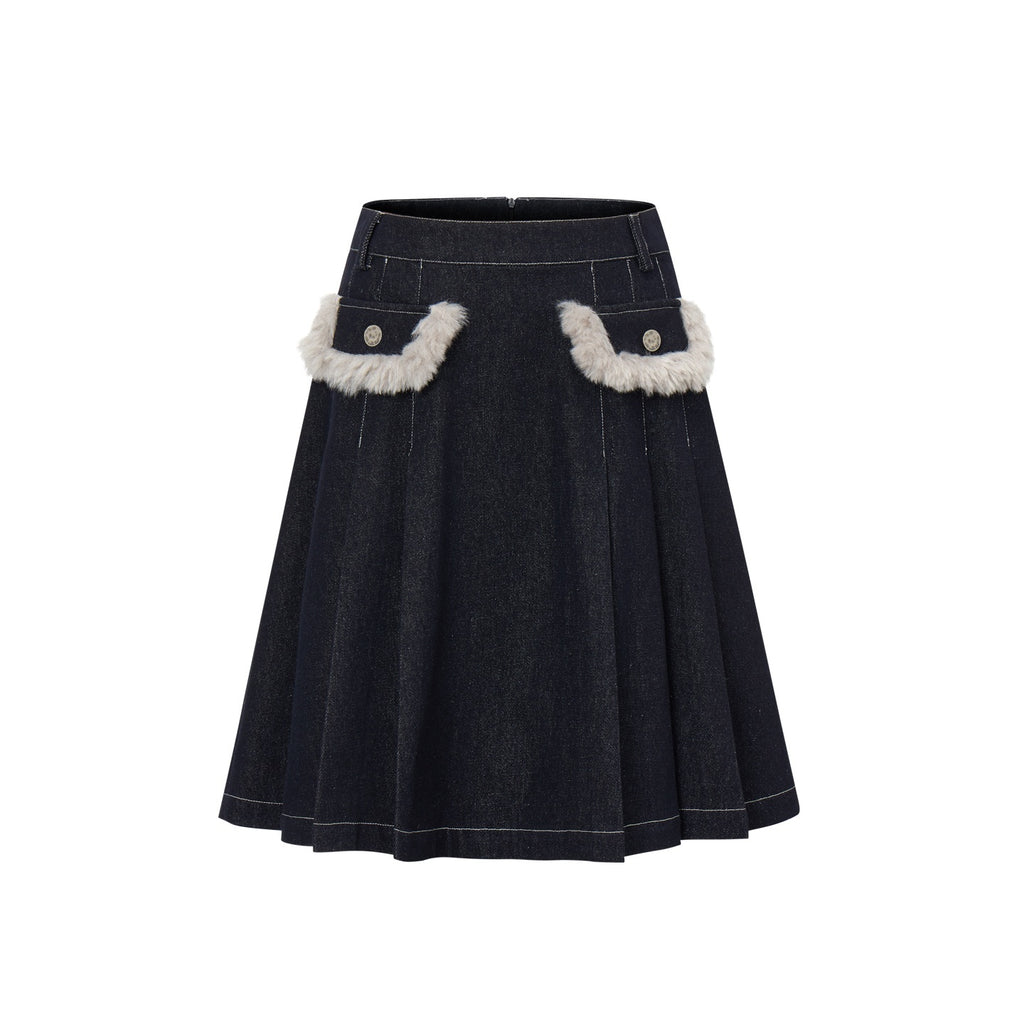 EZEK_Washed_Distressed_Fur_Collar_Denim_Padded_Women's_Cotton_Matching_Skirt_Sets_1092474025939_MISSTT