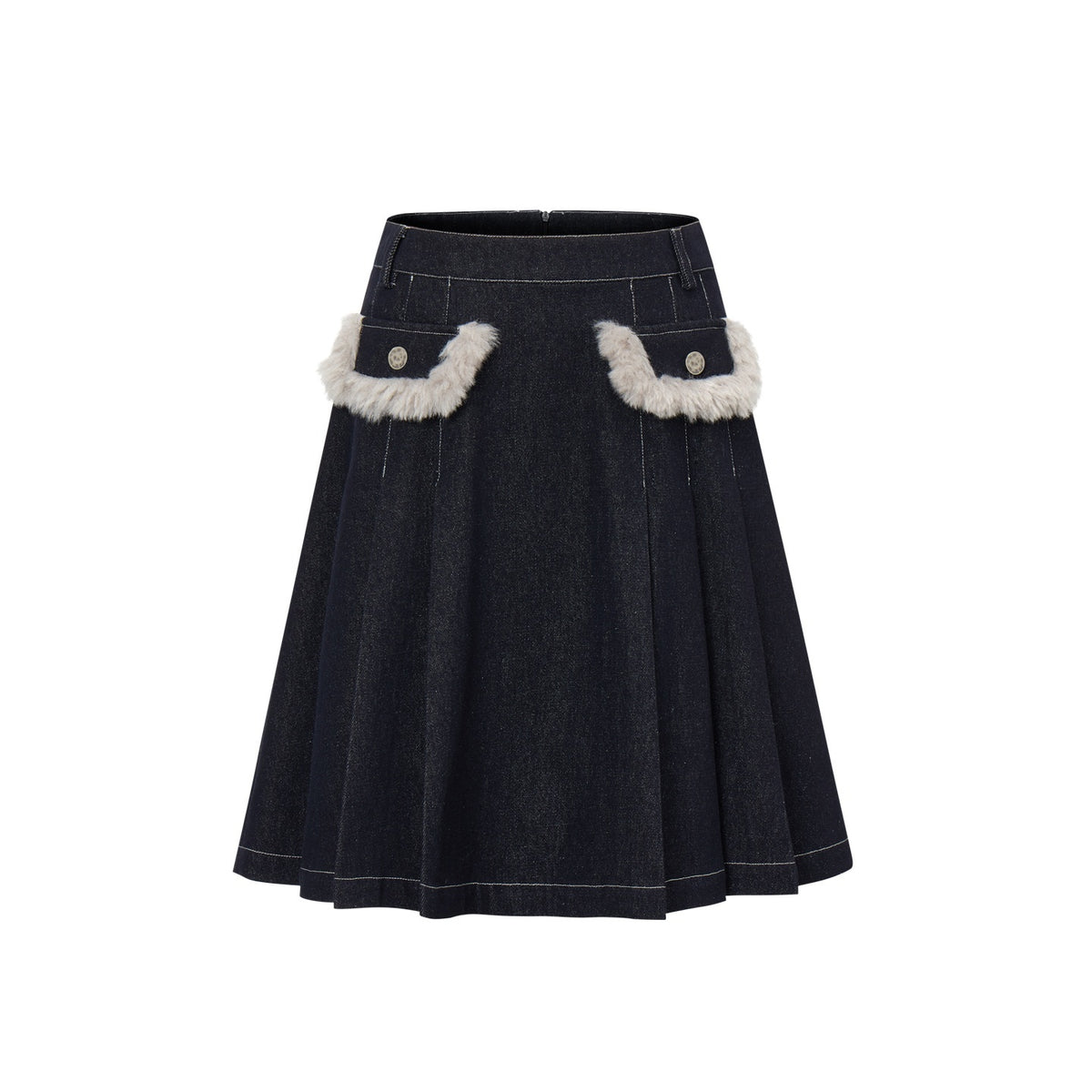 EZEK_Washed_Distressed_Fur_Collar_Denim_Padded_Women's_Cotton_Matching_Skirt_Sets_1092474025939_MISSTT