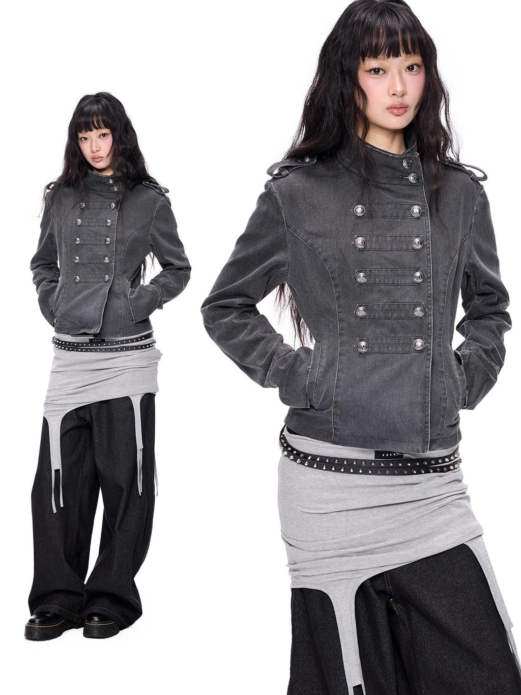 EZEK Washed Distressed Napoleon Buttoned Women's Cotton Cropped Jackets
