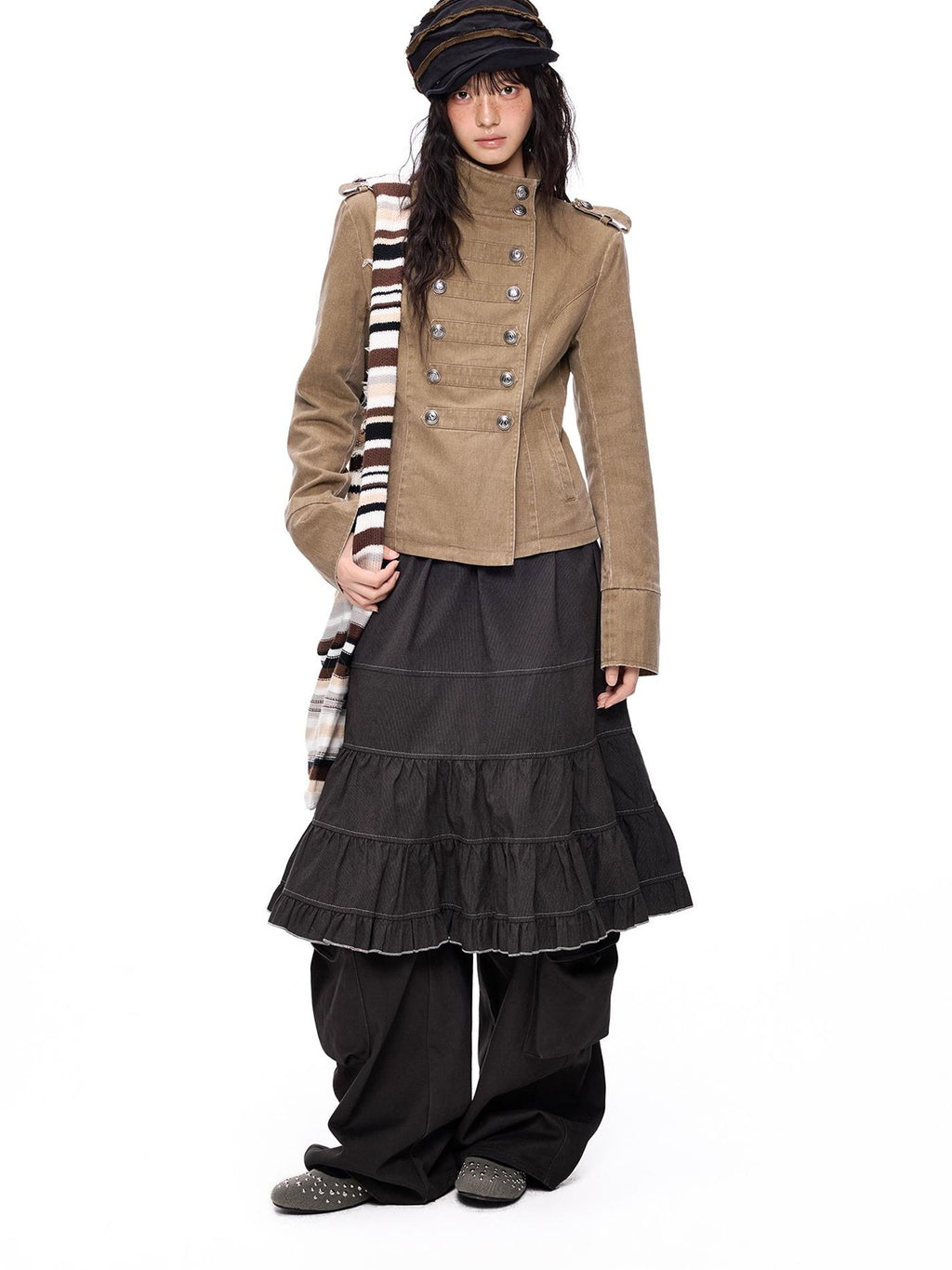 EZEK Washed Distressed Napoleon Buttoned Women's Cotton Cropped Jackets