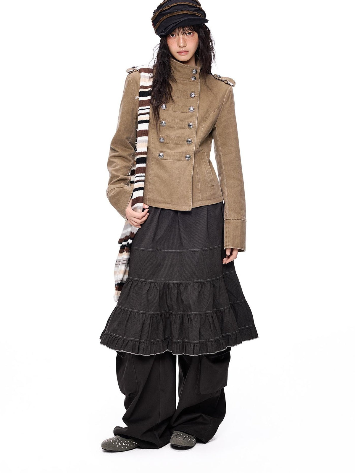 EZEK Washed Distressed Napoleon Buttoned Women's Cotton Cropped Jackets