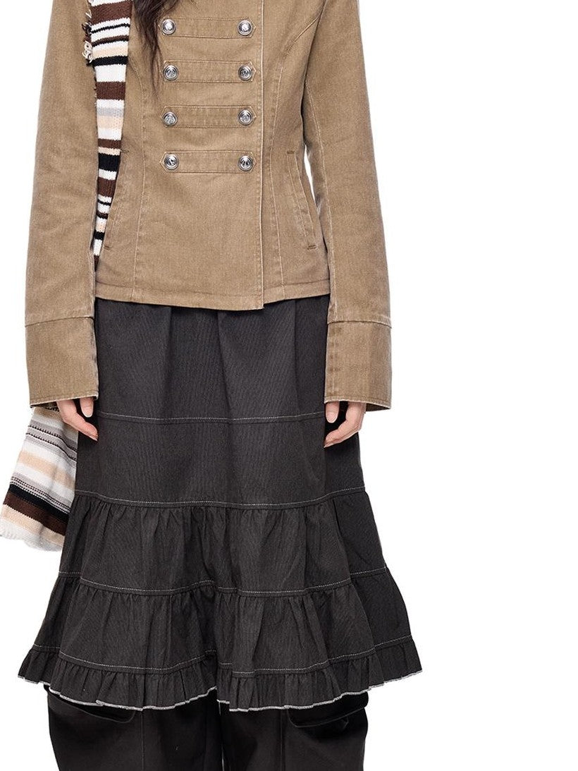 EZEK Washed Distressed Napoleon Buttoned Women's Cotton Cropped Jackets