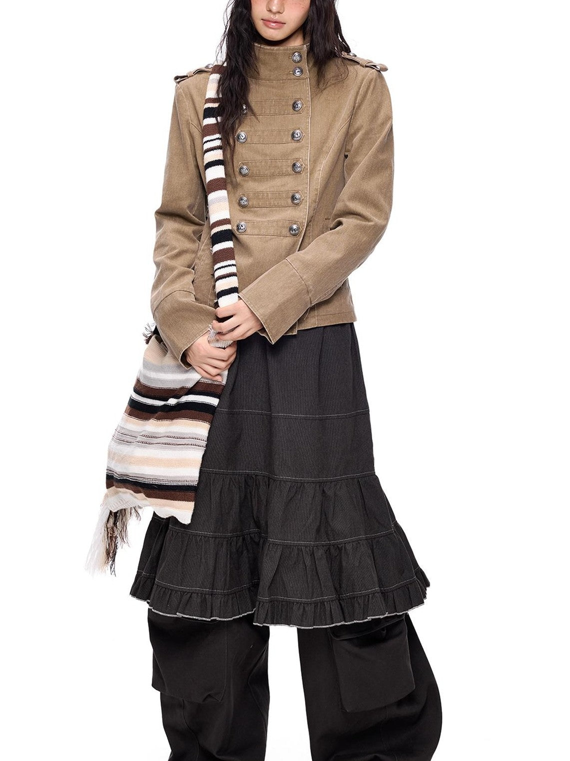 EZEK Washed Distressed Napoleon Buttoned Women's Cotton Cropped Jackets