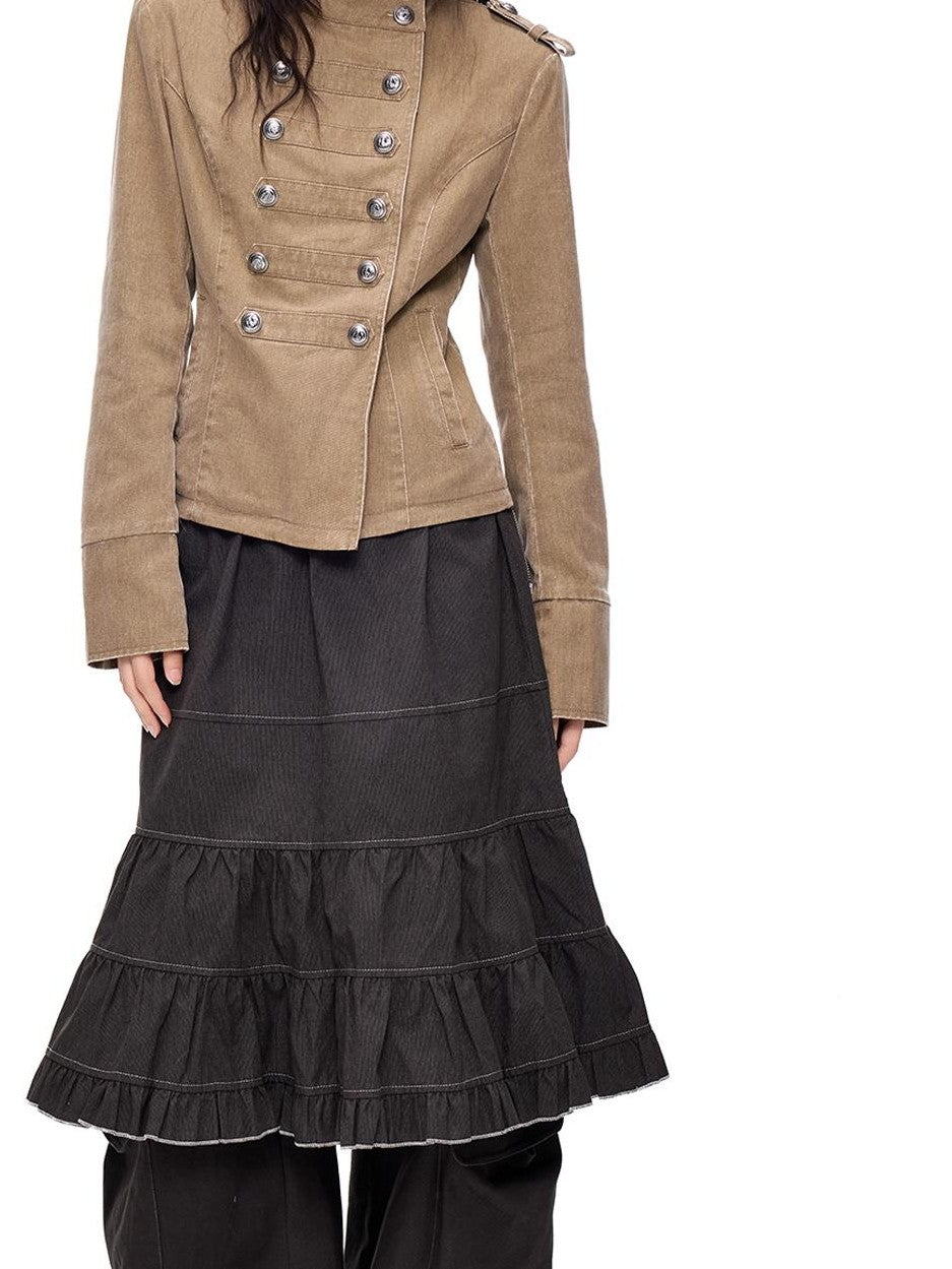 EZEK Washed Distressed Napoleon Buttoned Women's Cotton Cropped Jackets