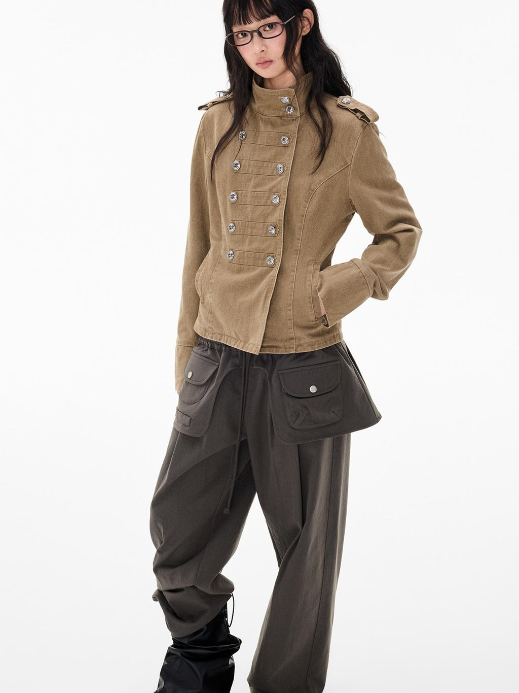 EZEK Washed Distressed Napoleon Buttoned Women's Cotton Cropped Jackets
